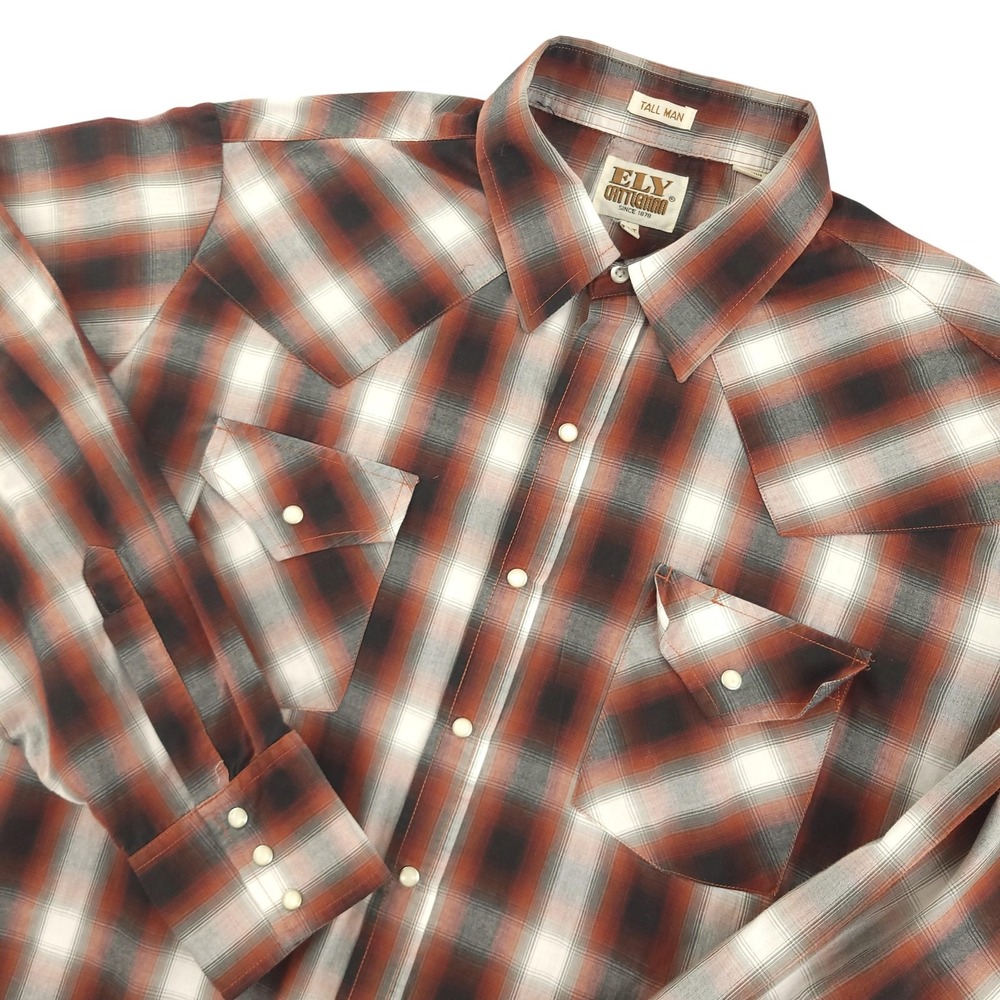 Ely Cattleman Shirt Mens XLT Red Plaid Long Sleeve Western Pearl Snap Tall - Picture 1 of 9